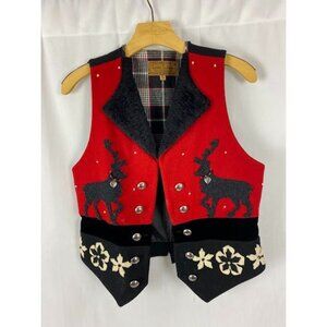 Lucia Lukken Broomskirts Red Wool‎ Holiday Vest Women's Small.